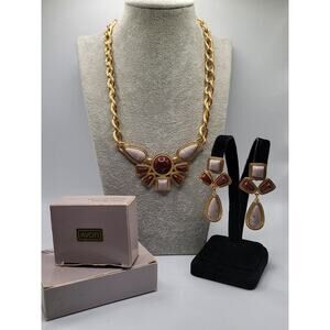 Avon Desert Sands Necklace and Clip Earring Set NOS Faux Stone 1990s Boxed
